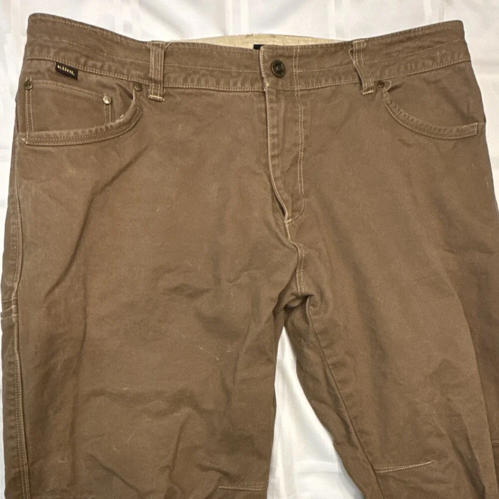 Kuhl Rydr Pants Mens 40x30 Brown Canvas Hiking Workwear Vintage Patina Dye